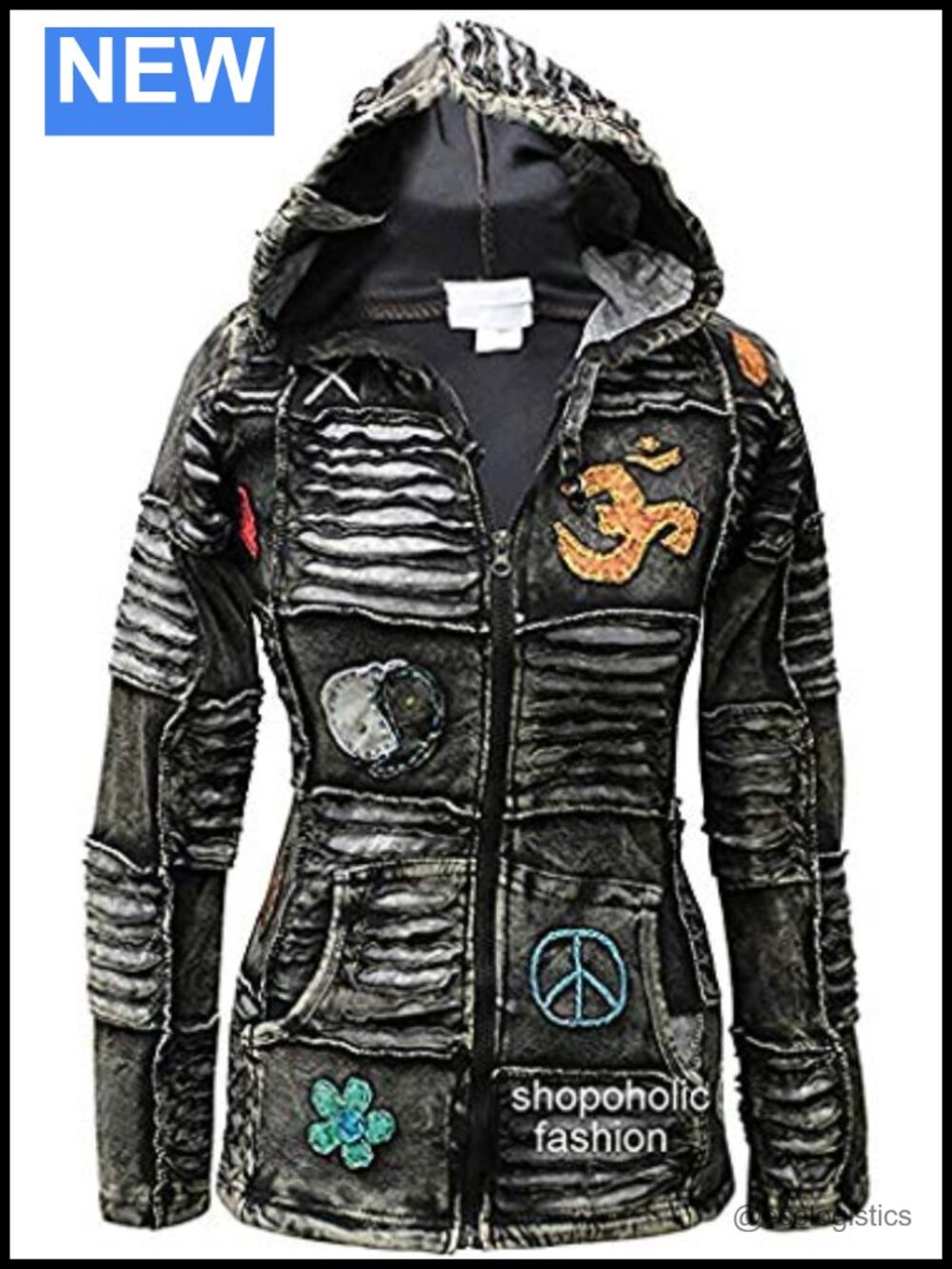 Gothic Stonewashed Hoodie with Razor Cut Design